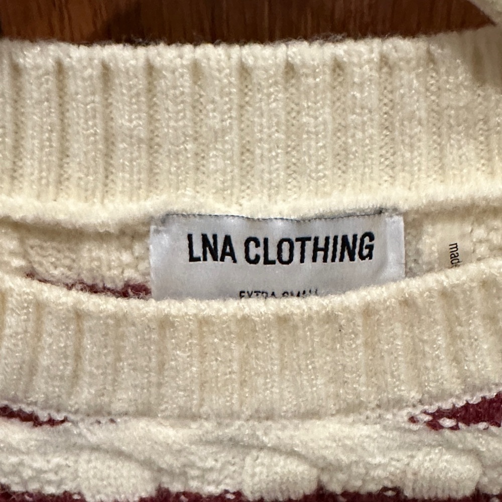 Like New! LNA Maroon and Cream Striped Crew Neck Sweater​​ - Picture 2 of 8